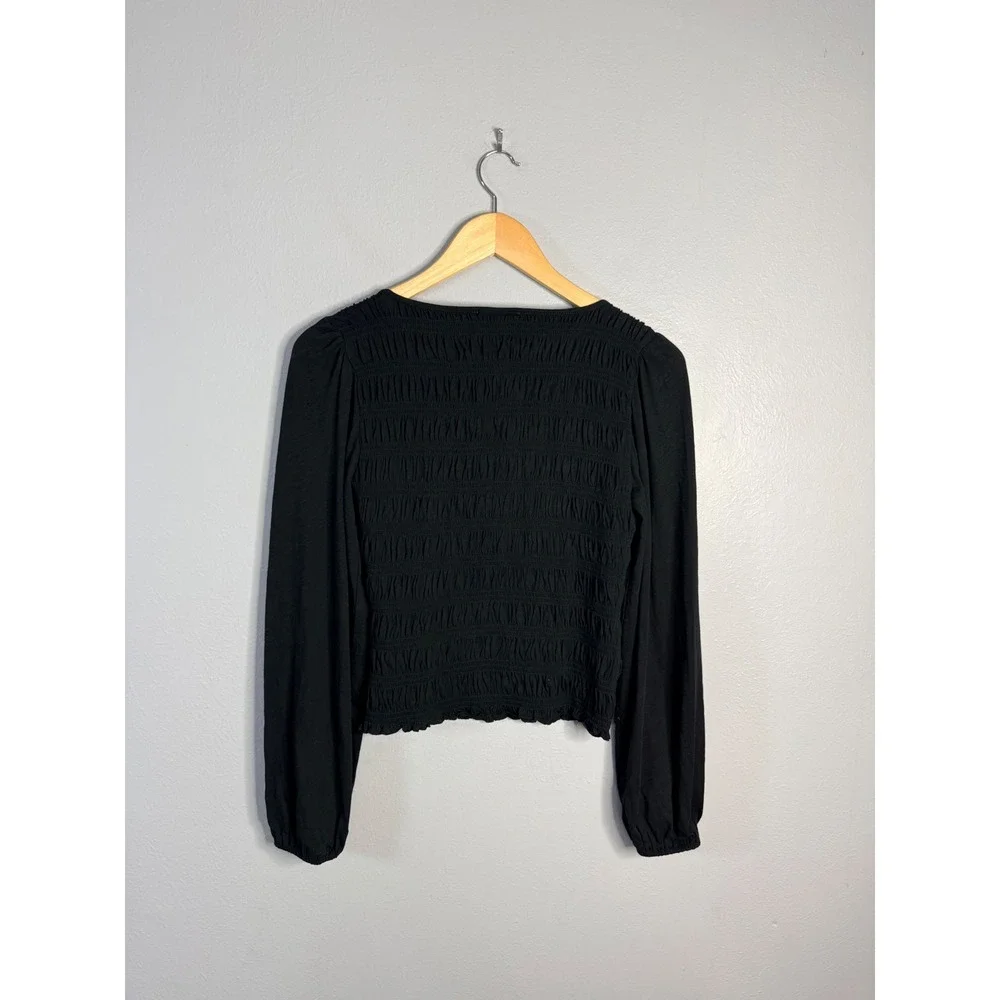 Madewell Smocked Boatneck Top Black XS NWT‎
